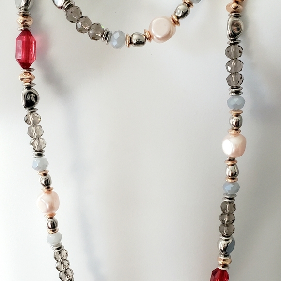 Chico's Multi Colored Beaded Double Strand Silvertone Necklace New with Tags - Picture 5 of 8